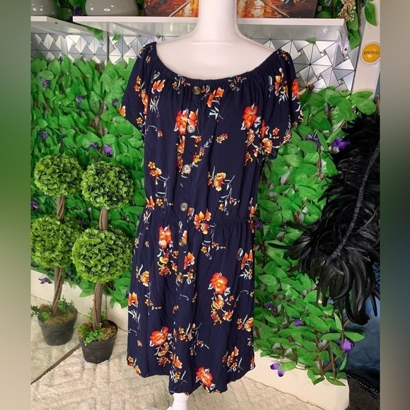 J For Justify Women’s Plus 3X Floral A-Line Dress Off Shoulder Short Sleeve - Picture 1 of 15